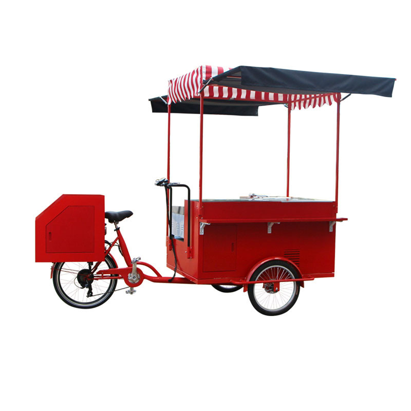Red Color Electric Cargo Bike Street Vending Bicycle Adult Tricycle Beverage Drink Coffee Van Food Cart for Sale Customizable