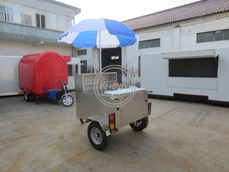 120A New Style Stainless Steel Mobile Electric Snack Vending Cart Hotdog Food Catering Carts