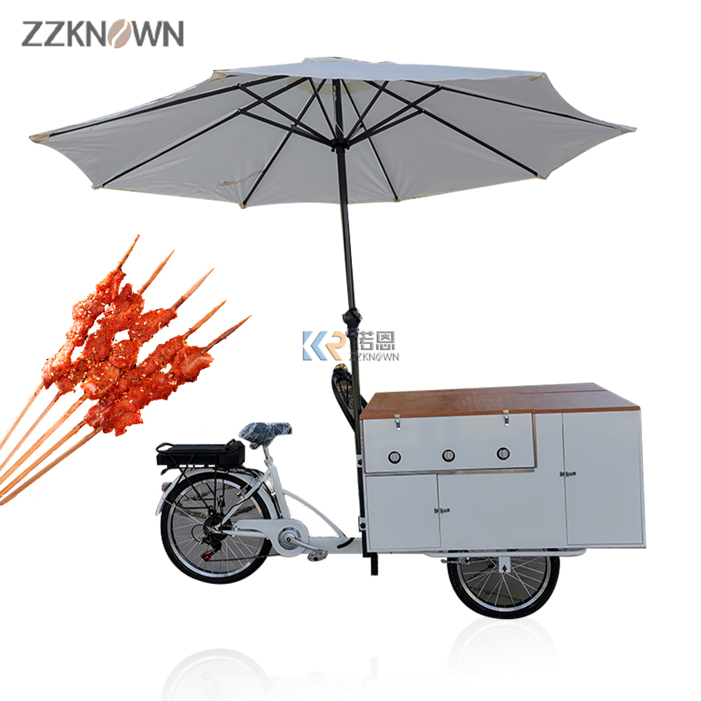 Pedal Assist Electric Bike BBQ Grills Fast Food Carts And Food Trailer Barbecue Street Dining Bicycle Tricycle with Griddle