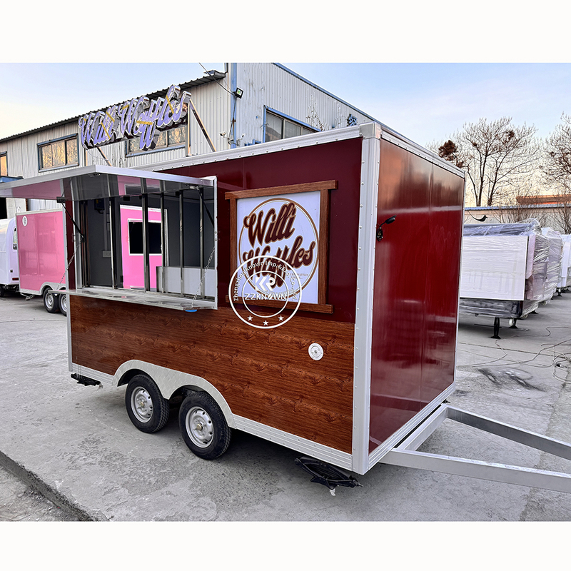 3M Red Brown Square Food Trailer Custom Window Logo with Light Panel And Kitchen Equipment Food Truck Cart