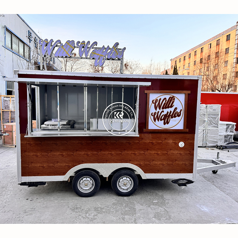 3M Red Brown Square Food Trailer Custom Window Logo with Light Panel And Kitchen Equipment Food Truck Cart