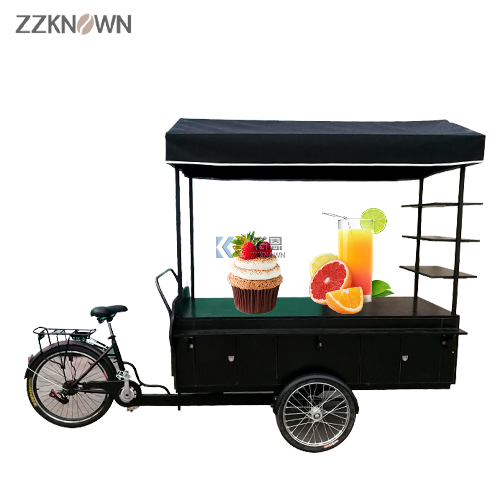 Extended Breakfast Cart Mobile Business Fast Food Three-wheeled Bike Electric Food Bike with Wooden Box Tricycle for Street Mobile Business