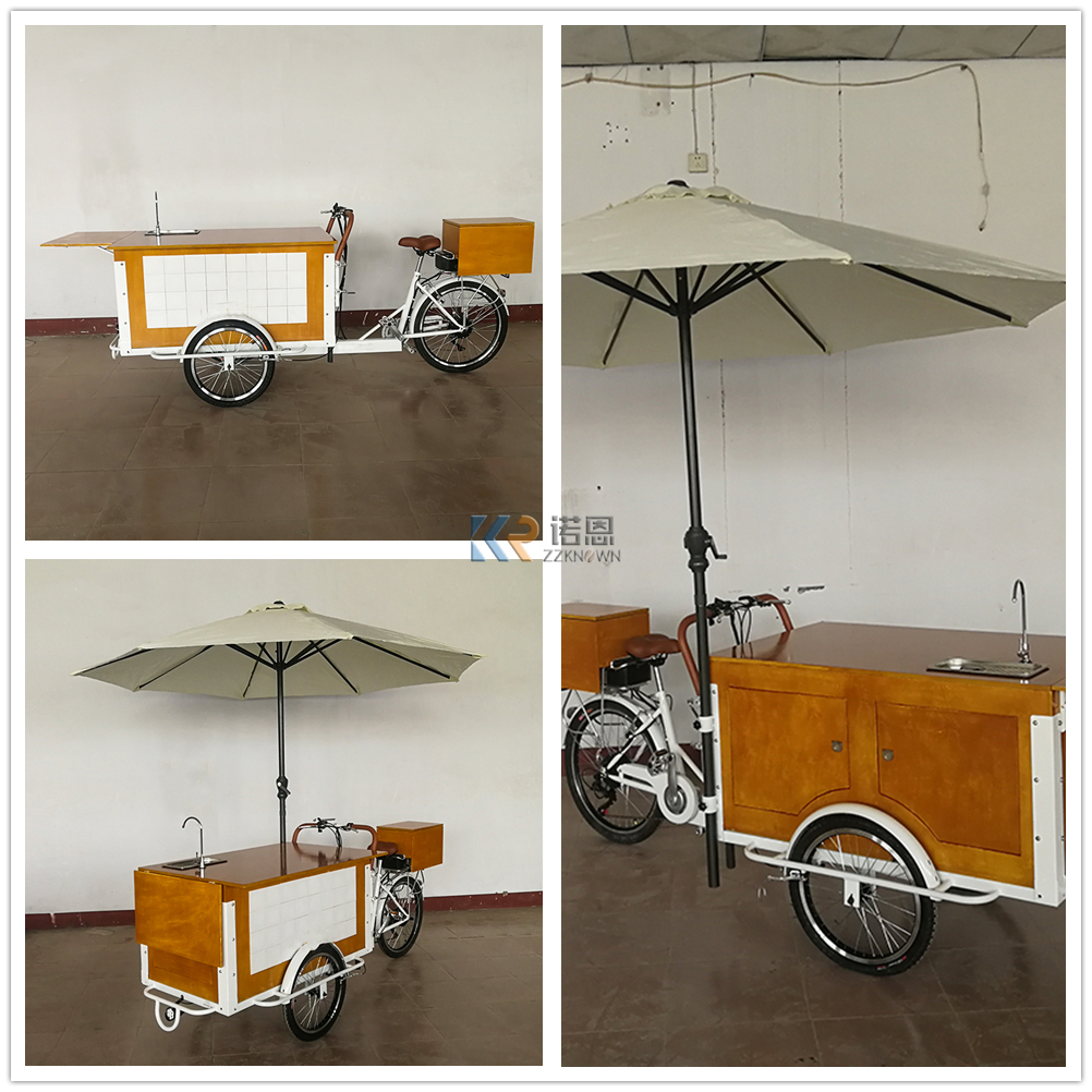 Wooden Color Coffee Tricycle Reverse Three Wheel Mobility Cargo Bike Outdoor Drink Vending Car