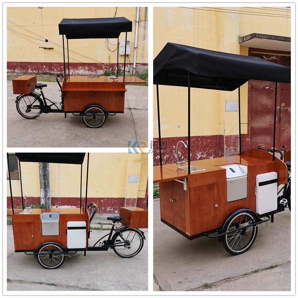 Street Wood Coffee Cart Electric Coffee Bike Mobile Business Tricycle Mobile Business for Coffee Sale