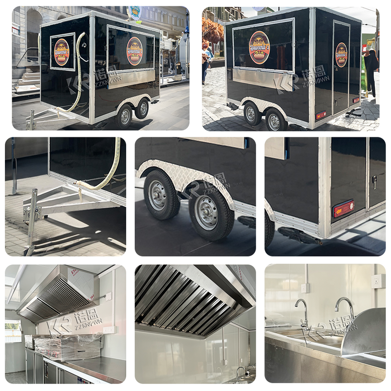 2.8M Black Square Food Trailer Equipped with Full Kitchen Food Truck Facilities with Light Plate And Customized Logo