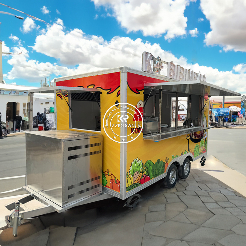 4m square food trucks with customized logos and patterns for the whole truck Mobile Caravan Kitchen Food Trailer For Sale