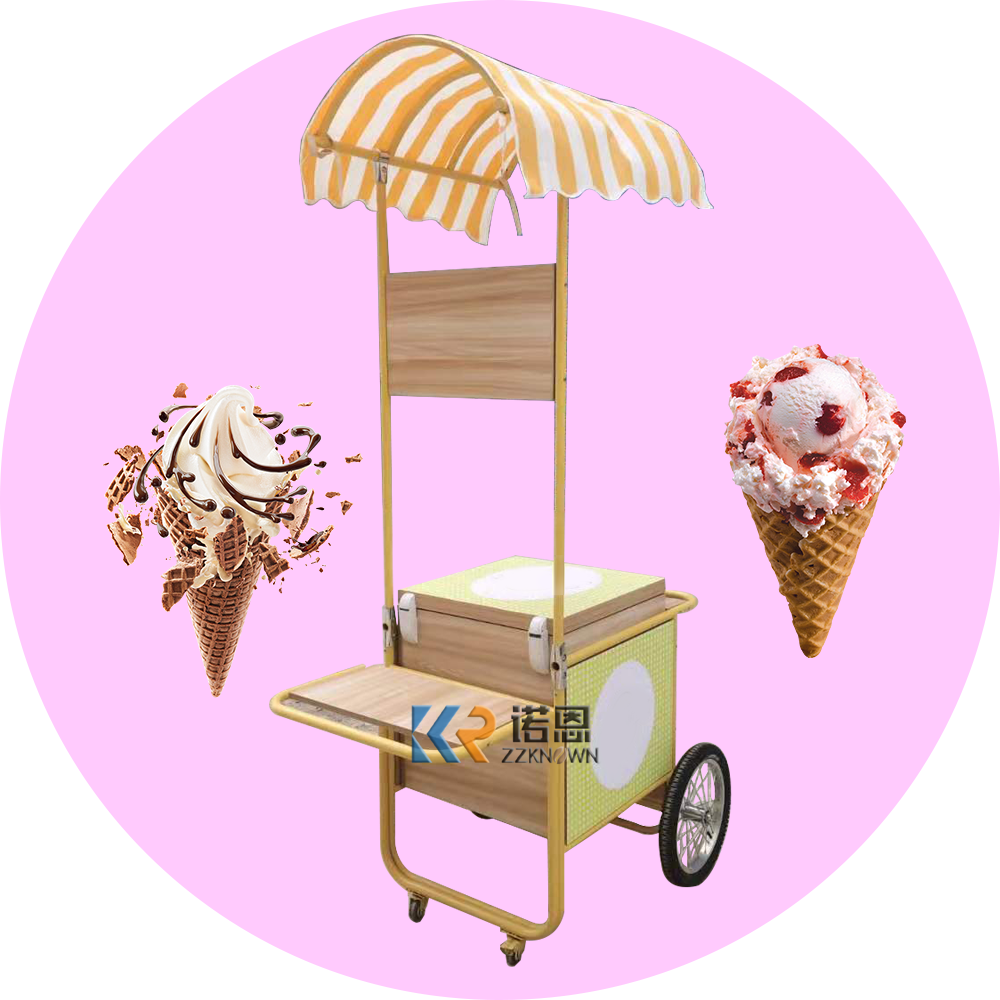 Factory Price Italian Ice Cream Cart Ice Cream Vending Cart Gelato Display Freezer Hand Push Cart