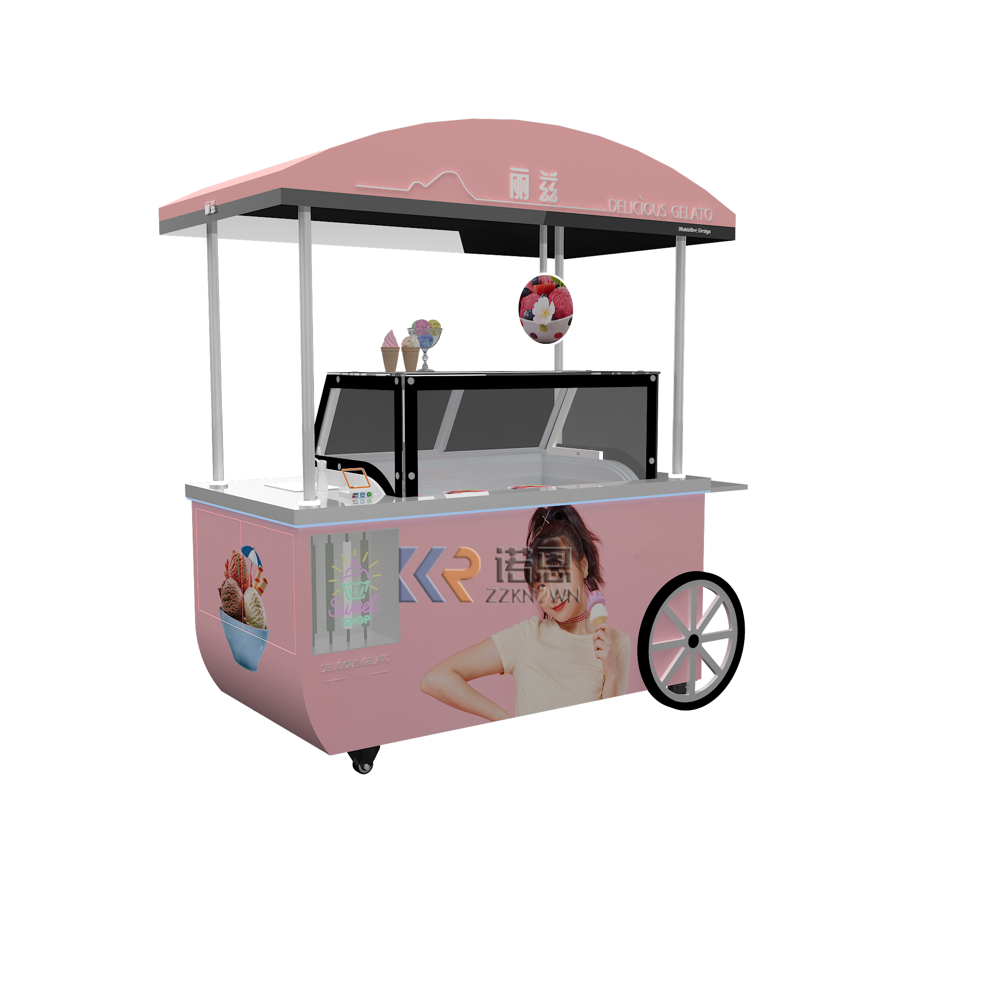 EU Standard Mobile Food Kitchen Trailer Italian Ice Cream Cart Slush Food Trolley Cart