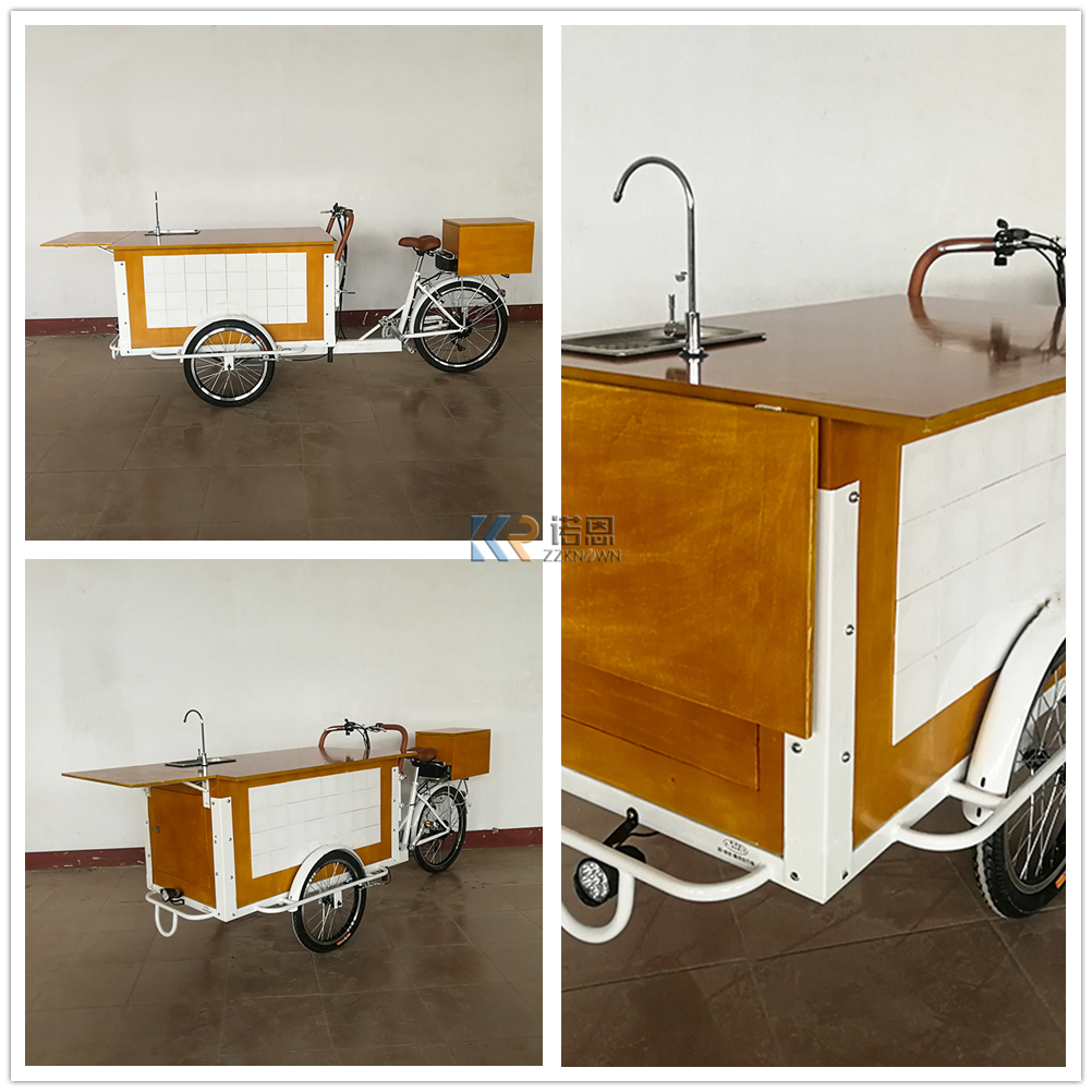 Wooden Color Coffee Tricycle Reverse Three Wheel Mobility Cargo Bike Outdoor Drink Vending Car
