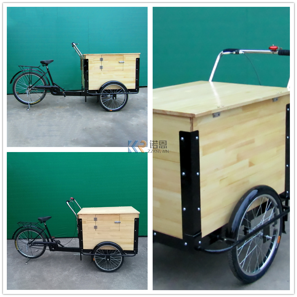 3 Wheel Electric Coffee Snacks Bike with Wooden Box Tricycle for Street Small Mobile Business