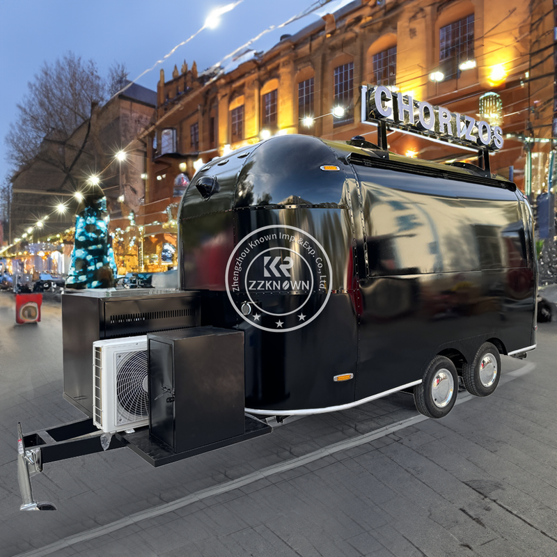 KN-QF-400M Black Mobile Food Truck Trailer Stainless Steel Mobile Kitchen Fast Food Truck