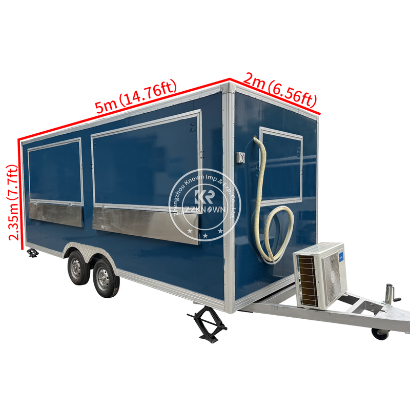 5m Green-Blue Fast Food Truck with Dual Side Windows - Fully Equipped with Air Conditioning and Modern Kitchen Setup for Festivals