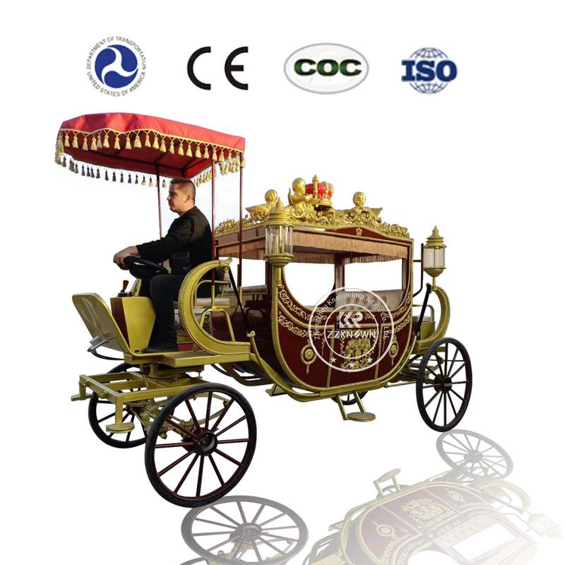 Red Royal Carriage Luxury Electric Golden Royal Horse Carriage Wedding Horse Carts Gorgeous Romantic Royal Wedding Horse Buggy