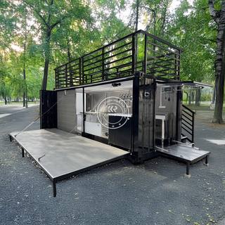 Premium Two-Story Container Bar & Mobile Pizza Restaurant – 5.8m Black Outdoor Kitchen for Sale