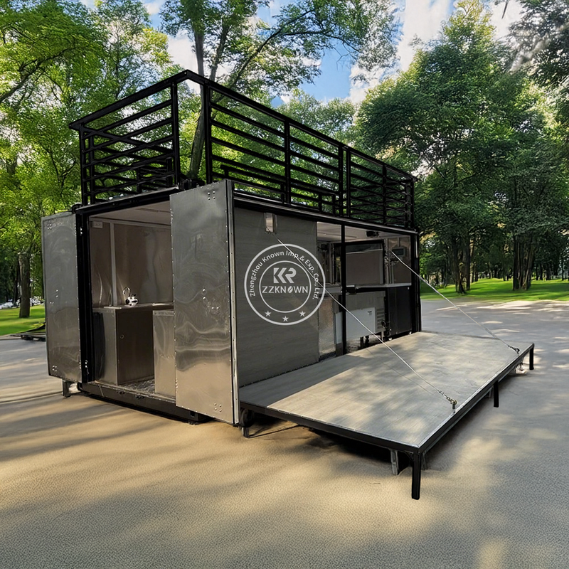 Premium Two-Story Container Bar & Mobile Pizza Restaurant – 5.8m Black Outdoor Kitchen for Sale