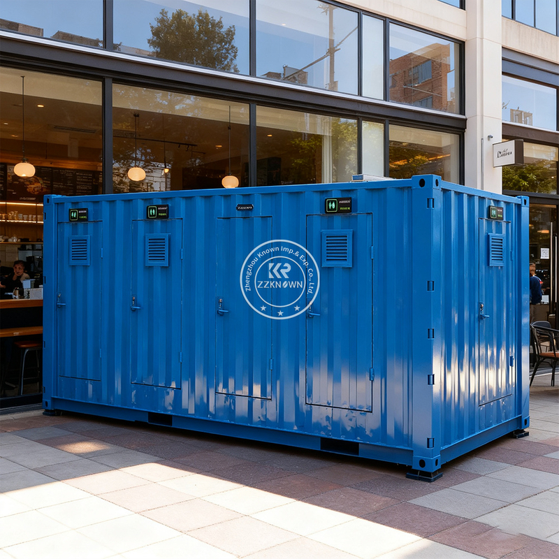 ​20FT Custom Blue Container Toilets – Durable & Fully Equipped Mobile Restroom by ZZKNOWN