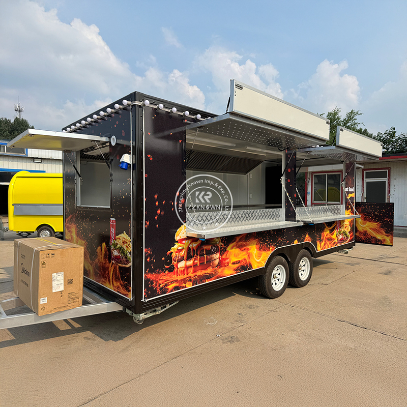 5.5m Custom Fully Equipped Burger Trailer for Sale | RAL8022 Brown Catering Trailer with EU Standard | ZZKNOWN