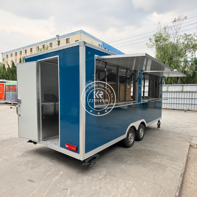 5m Green-Blue Fast Food Truck with Dual Side Windows - Fully Equipped with Air Conditioning and Modern Kitchen Setup for Festivals