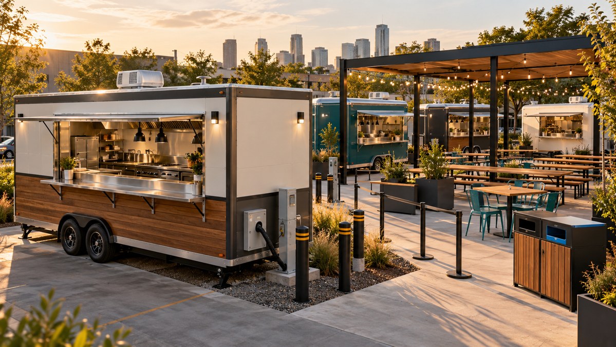 How Should You Design a Food Trailer for a Food Cart Pod? Utilities, Queues, Fire Safety and Site Integration
