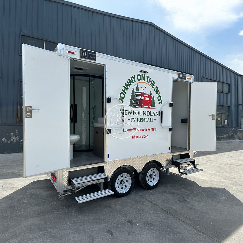 3.5m Mobile Toilet Trailer with Shower | Dual Restroom Units, 110V AC, Canadian Standard | Customizable Logo
