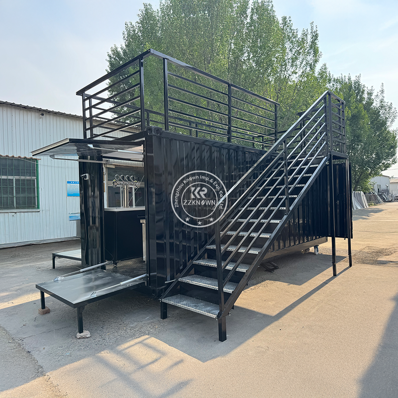Premium Two-Story Container Bar & Mobile Pizza Restaurant – 5.8m Black Outdoor Kitchen for Sale
