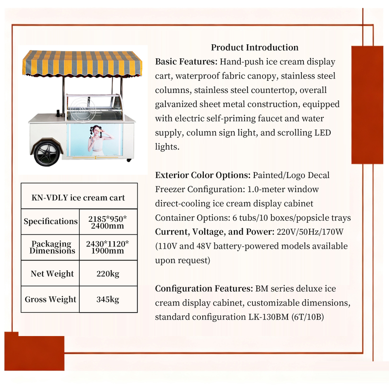 Premium Ice Cream Cart with Display Cabinet | Mobile Ice Cream Freezer Cart Manufacturer