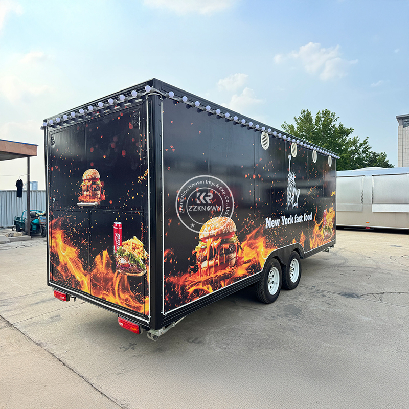 5.5m Custom Fully Equipped Burger Trailer for Sale | RAL8022 Brown Catering Trailer with EU Standard | ZZKNOWN