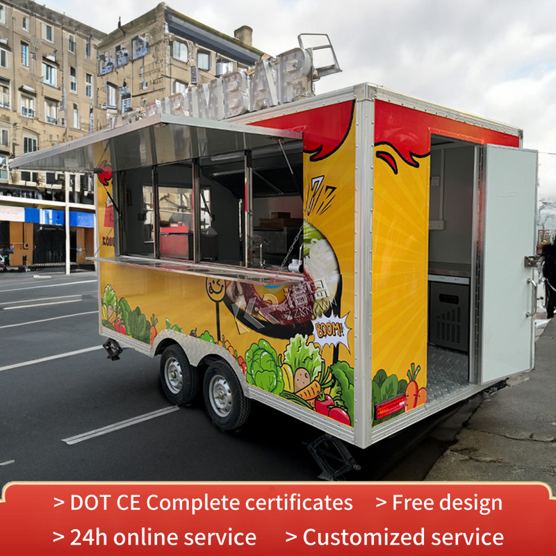 4m square food trucks with customized logos and patterns for the whole truck Mobile Caravan Kitchen Food Trailer For Sale