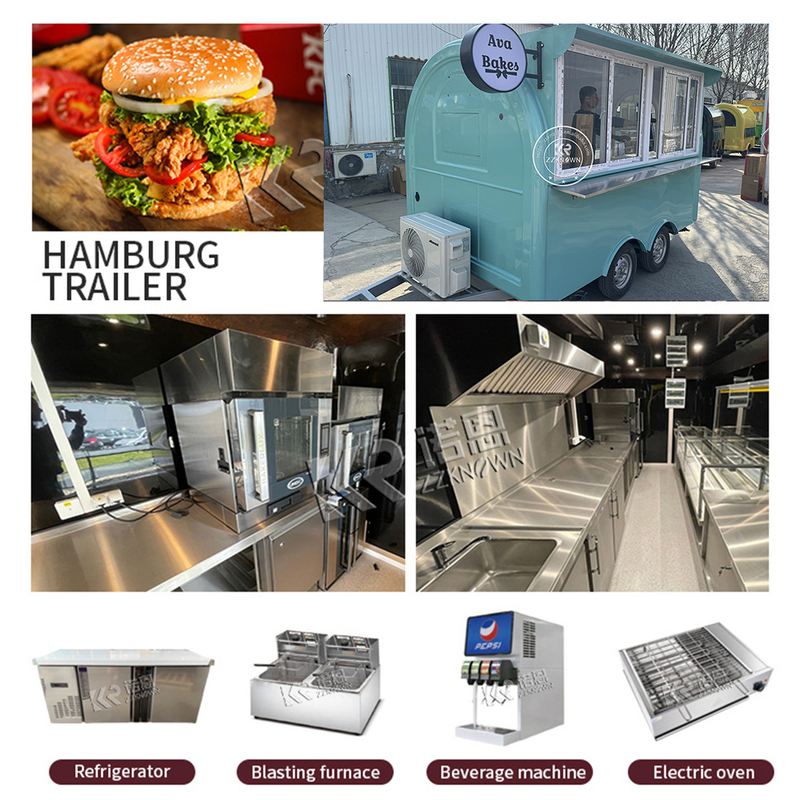 KN-FR-300W Green Dome Food Truck With Light Sign Custom Food Trailer Mobile Coffee Car Stall Water Bar Milk Tea Shop
