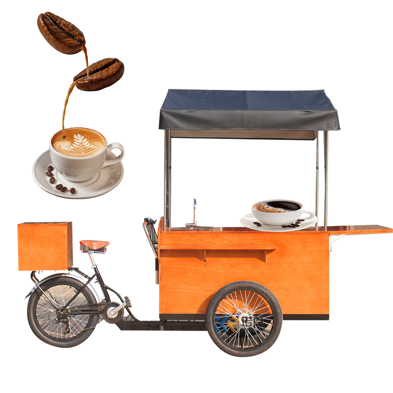 3-wheel Business Bicycle Wooden Coffee Bike Electric Coffee Tricycle Fast Food Cafe Bicycle For Outdoor
