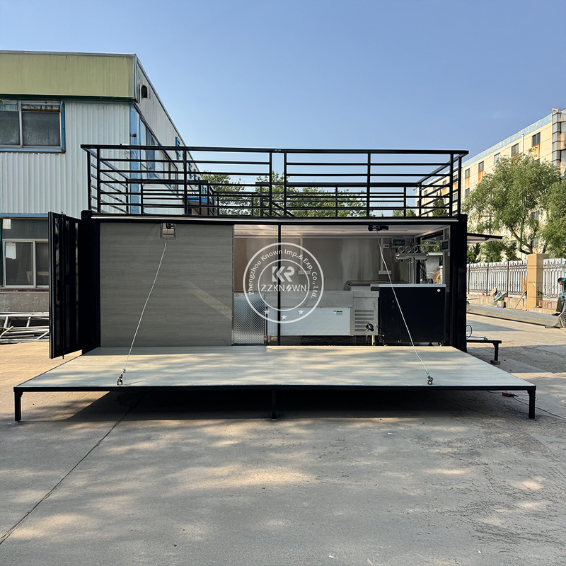 Premium Two-Story Container Bar & Mobile Pizza Restaurant – 5.8m Black Outdoor Kitchen for Sale