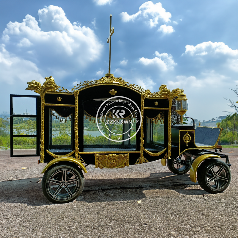 Modern Design Black Horse Drawn Hearse Royal Casket Chariot Funeral Carriage Manufacturers