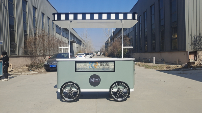 Mobile Coffee Ice Cream Cart Street Food Cart Customized Design Gelato Display Freezer Hand Push Cart