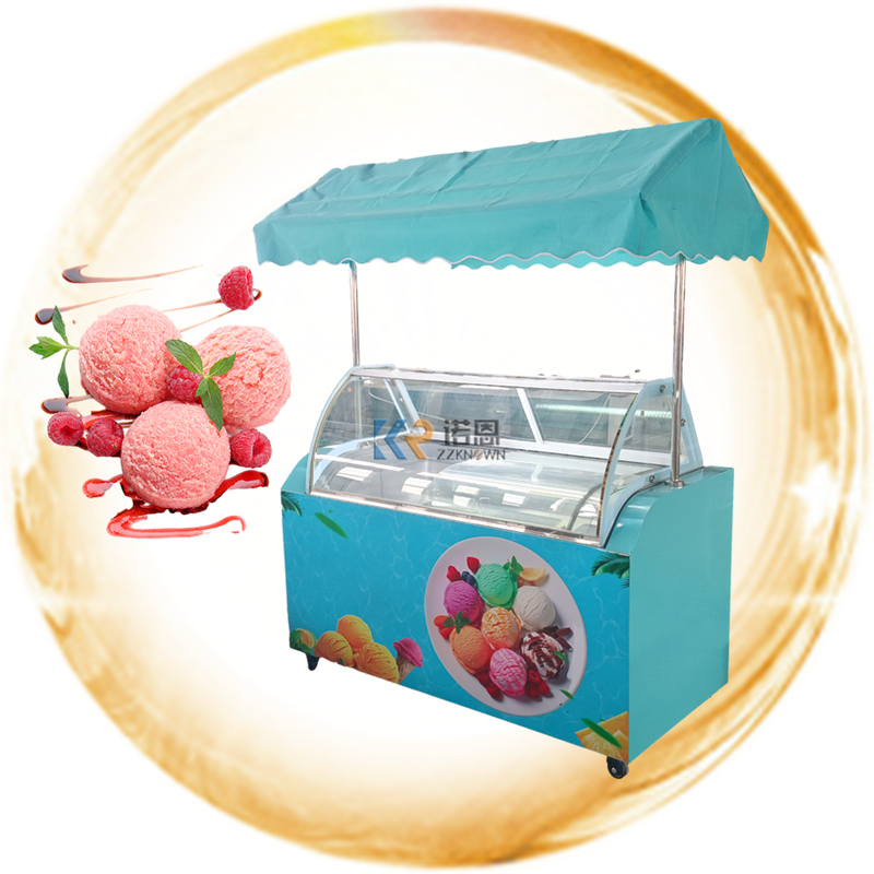 Beautiful Kiosk Food Cart Italian Ice Cream Cart Gelato Display Freezer Hand Push Cart