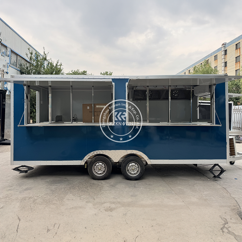 5m Green-Blue Fast Food Truck with Dual Side Windows - Fully Equipped with Air Conditioning and Modern Kitchen Setup for Festivals