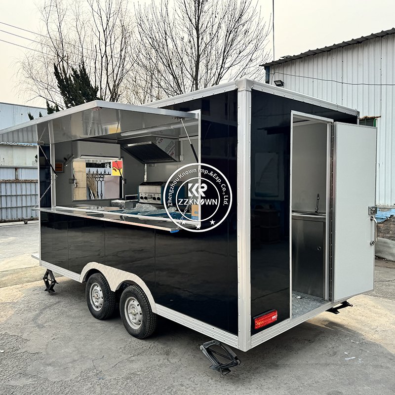 4m/13ft USA Standard Black Square Dining Truck Mobile Kitchen Snack Fast Food Truck Trailer with Full Kitchen Equipment