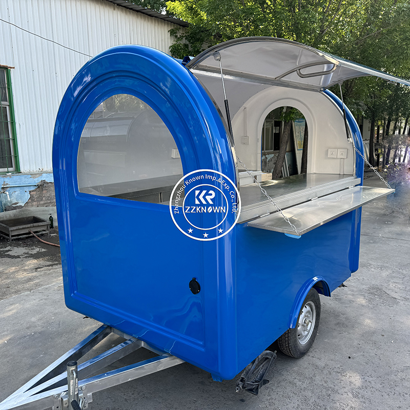 IN STOCK Promotion 220*160*230cm (7.2 *5.2*7.5ft) Blue Color Small Food Truck Coffee Ice Cream Pizza Hotdog Catering Trailer With Stainless Steel Workbench