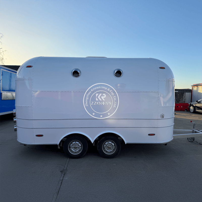 4m White Metal Airstream Food Trailer with Rivets