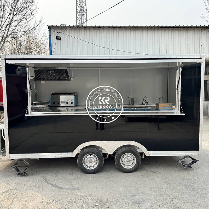 4m/13ft USA Standard Black Square Dining Truck Mobile Kitchen Snack Fast Food Truck Trailer with Full Kitchen Equipment