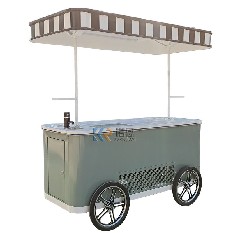 Mobile Coffee Ice Cream Cart Street Food Cart Customized Design Gelato Display Freezer Hand Push Cart