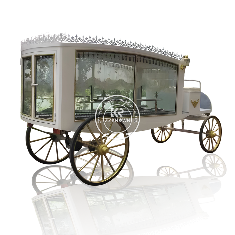 Popular British Style White Chariot Horse Drawn Hearse New Design Funeral Hearse Wholesale Price Coffin Horse Carriage