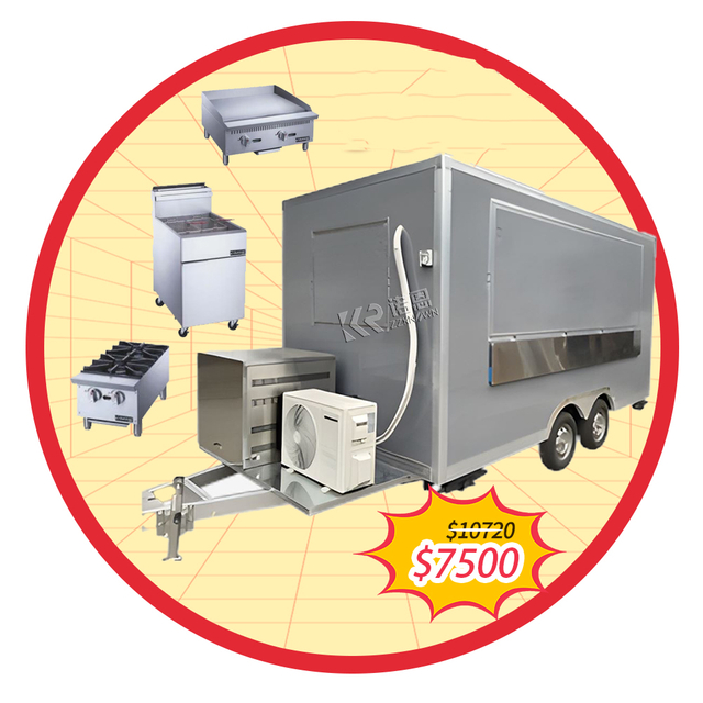 In Stock Fast Food Truck 4m/13ft USA Standard Grey Food Trailer With Griddle Fryer Freezer