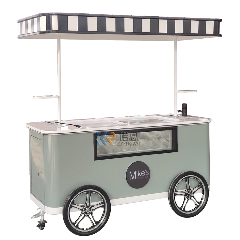 Mobile Coffee Ice Cream Cart Street Food Cart Customized Design Gelato Display Freezer Hand Push Cart