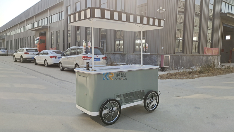 Mobile Coffee Ice Cream Cart Street Food Cart Customized Design Gelato Display Freezer Hand Push Cart