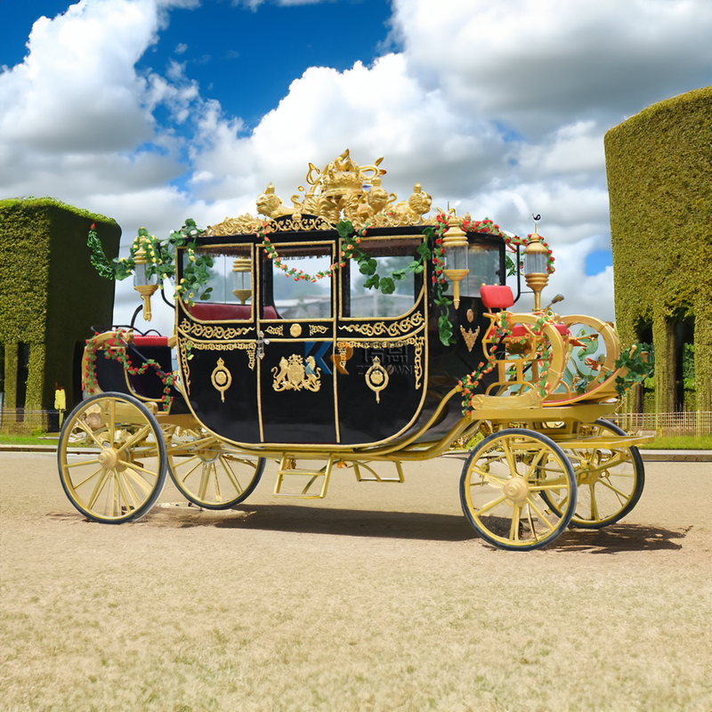 Royal Princess Buggy Black Gold Royal Carriage Wedding Horse Carriage Manufacturer luxury Stage For Party