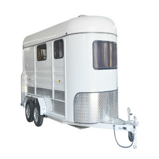 Top quality angle load trailer 2 horses awning white horse float trailer for sale